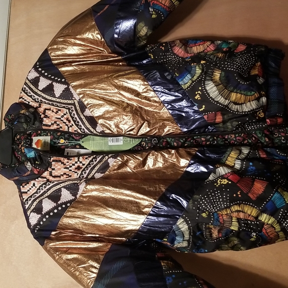 NWT FARM Rio Reversible Puffer Jacket Coat Copper Gold Metallic - Picture 2 of 16